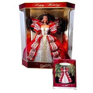 VTG Hallmark Keepsake Holiday Barbie Doll Ornament 1997 Gift Set of 2 NIB Red